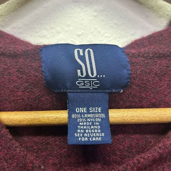 SO GSJC Women's Vintage Lambswool Hooded Poncho Red Fringe Fair Isle Beaded OS - Picture 6 of 12